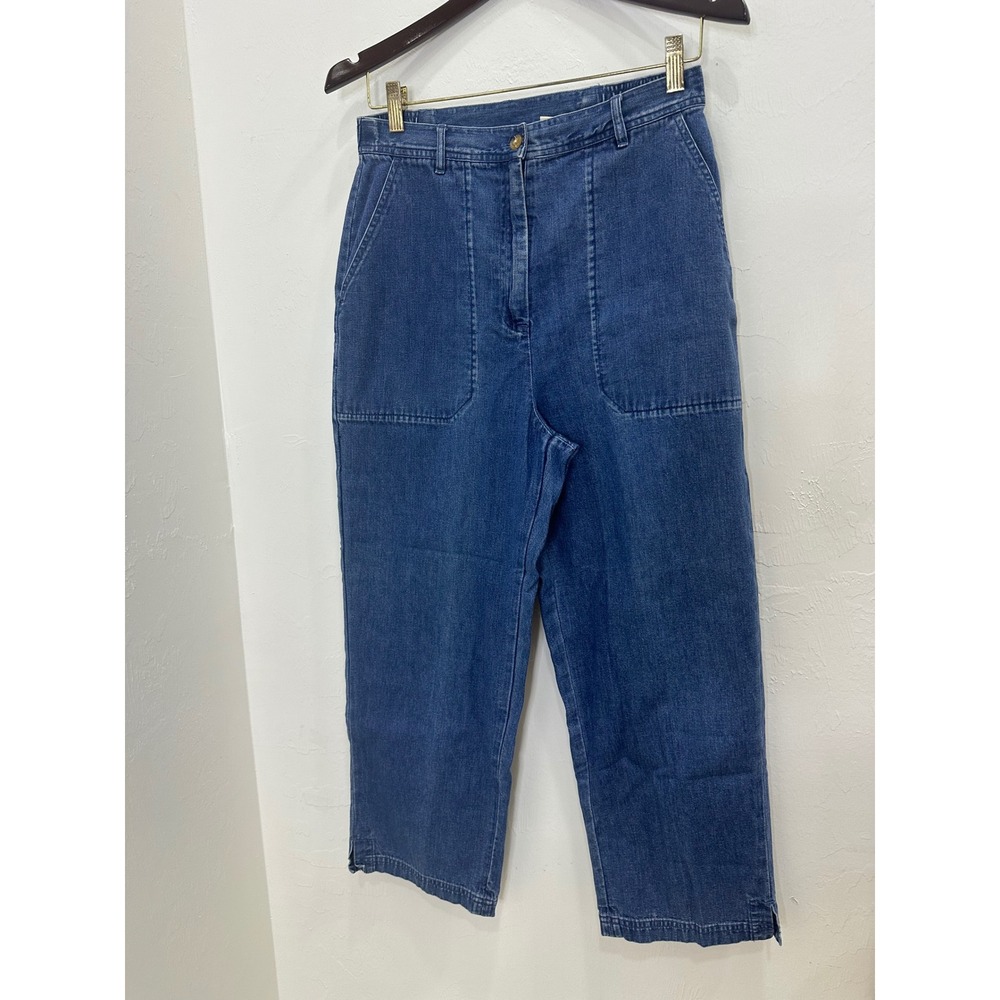 Orvis Women 10 Blue Denim High Waisted Elastic Back Patch Pocket Straight Pants